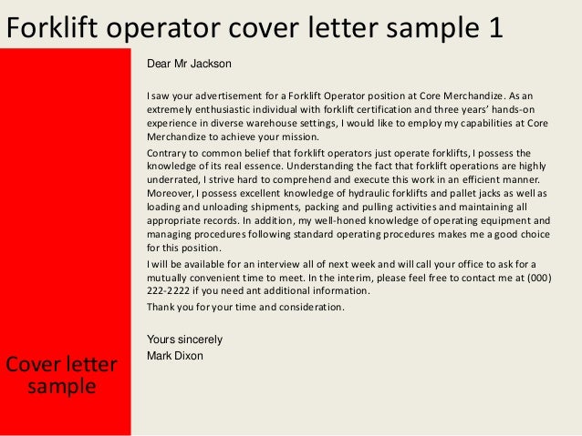 Forklift Operator Cover Letter