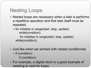 For Loops and Nesting in Python | PPTX | Programming Languages | Computing