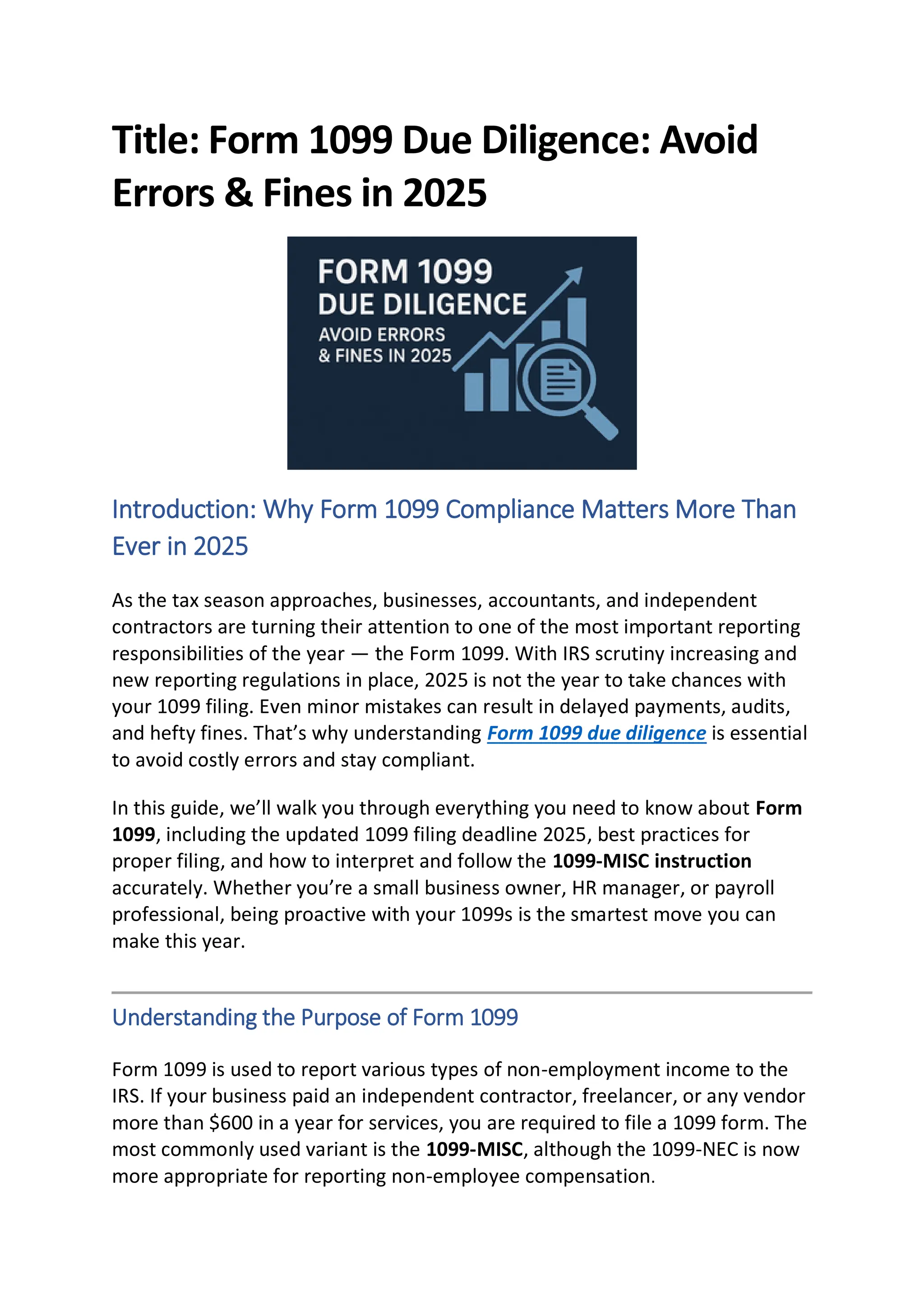 Form 1099 Due Diligence: Avoid Errors & Fines in 2025 | PDF