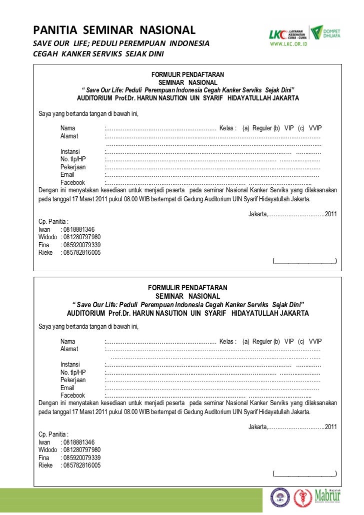 form pendaftran seminar kanker serviks contoh medical report