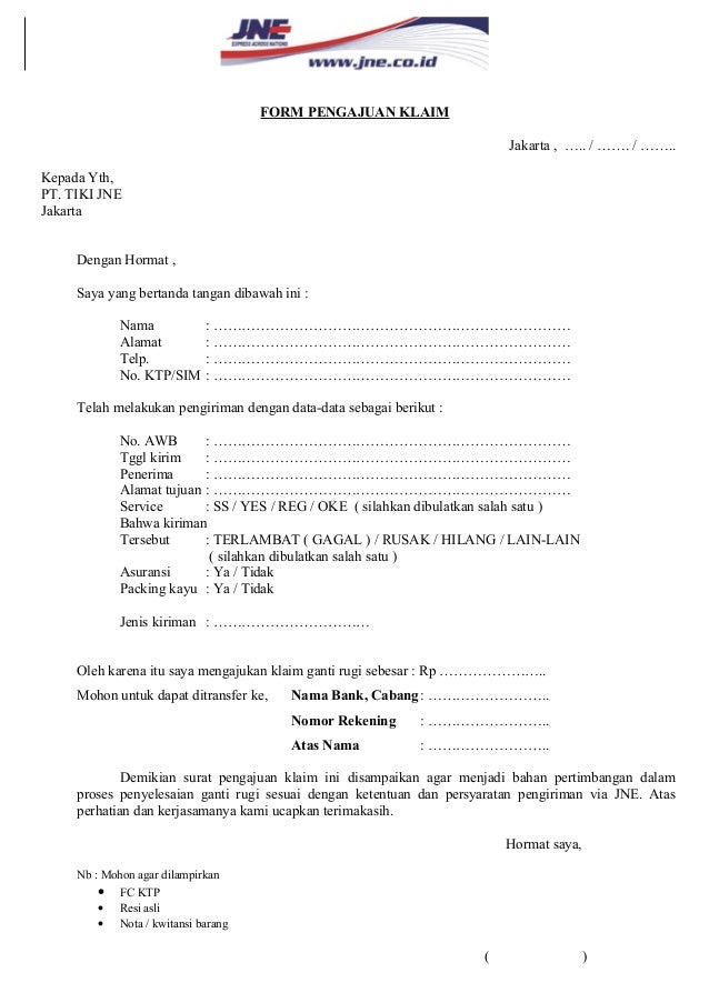 Form Pengajuan Klaim