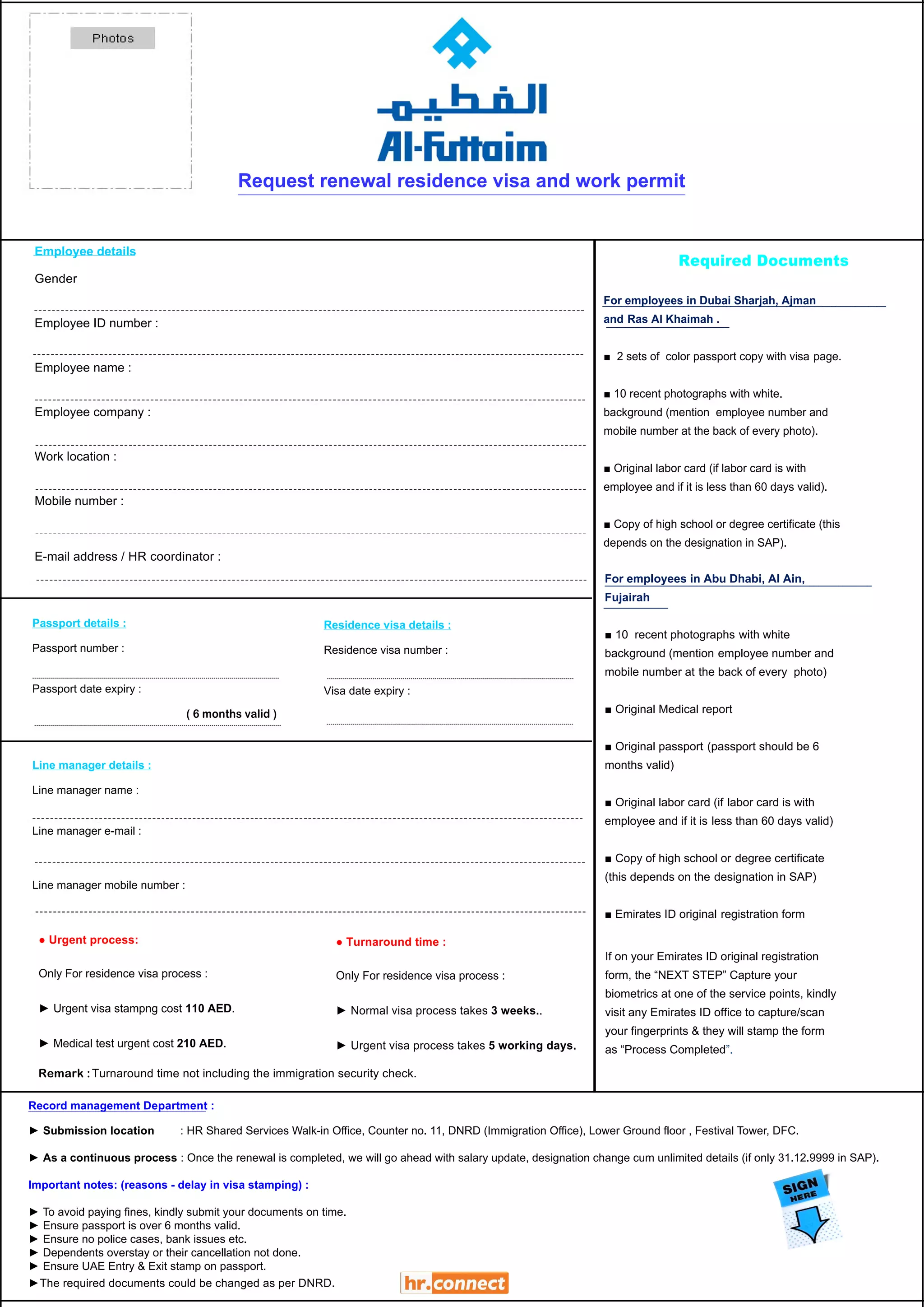 Form request renewal residence visa and work permit 2014 | PDF