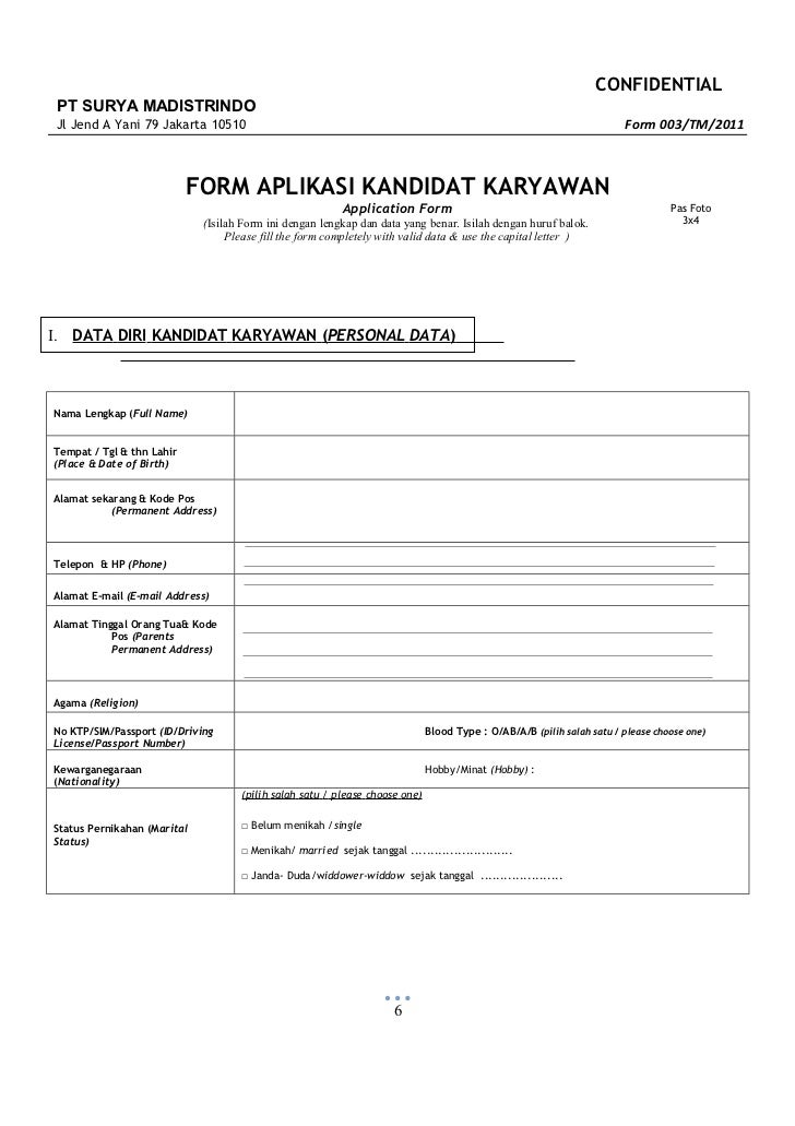 Form 003(1) aplikasi karyawan