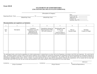 Form 102 B Statement of Expenditures