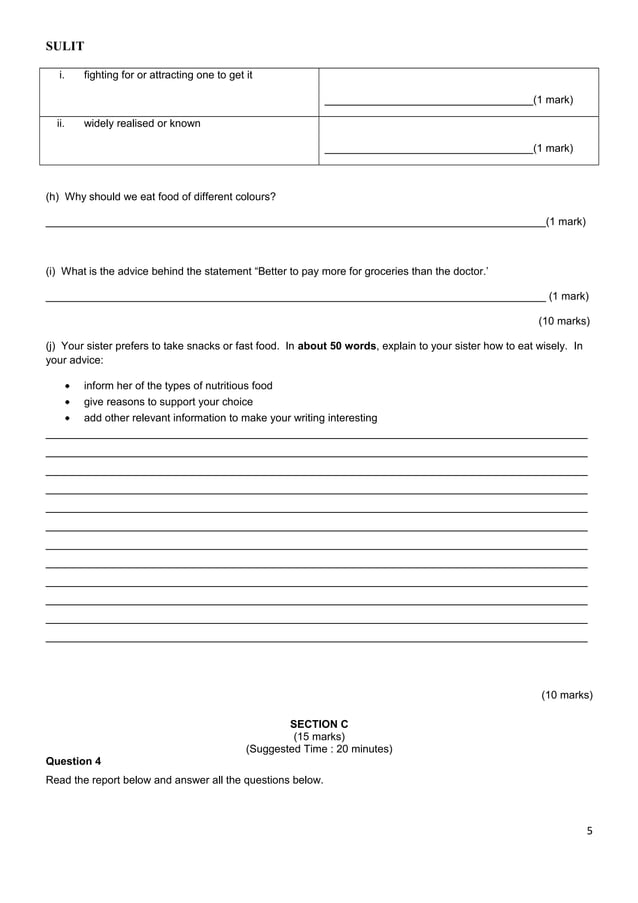 Form 1 english examination paper | DOC | Nutrition | Healthy Living
