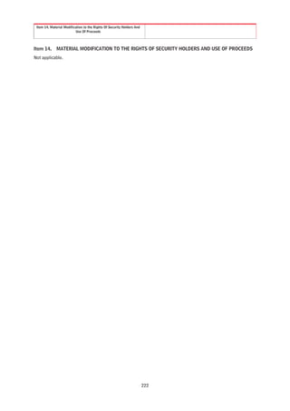 Item 14. Material Modification to the Rights Of Security Holders And
                           Use Of Proceeds




Item 14.      MATERIAL MODIFICATION TO THE RIGHTS OF SECURITY HOLDERS AND USE OF PROCEEDS
Not applicable.




                                                                        222
 