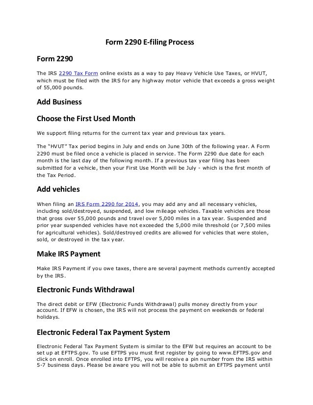 form 2290 e filing process irs form 2290 electronic filing