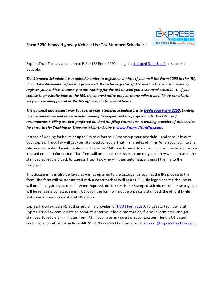 Form 2290 heavy highway vehicle use tax stamped schedule 1