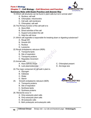 Cell Biology Summary Notes with Somaliland Form 4 Biology Past Exam ...
