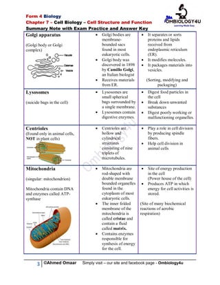 Cell Biology Summary Notes with Somaliland Form 4 Biology Past Exam ...