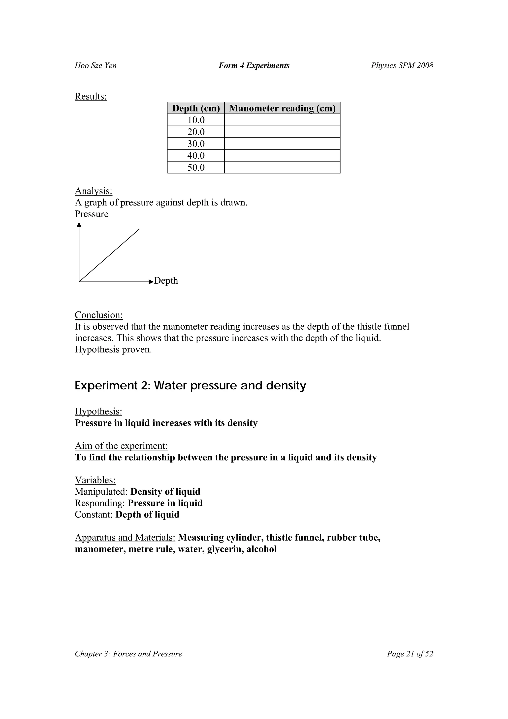 Form 4 experiments all topics | PDF | Physics | Science