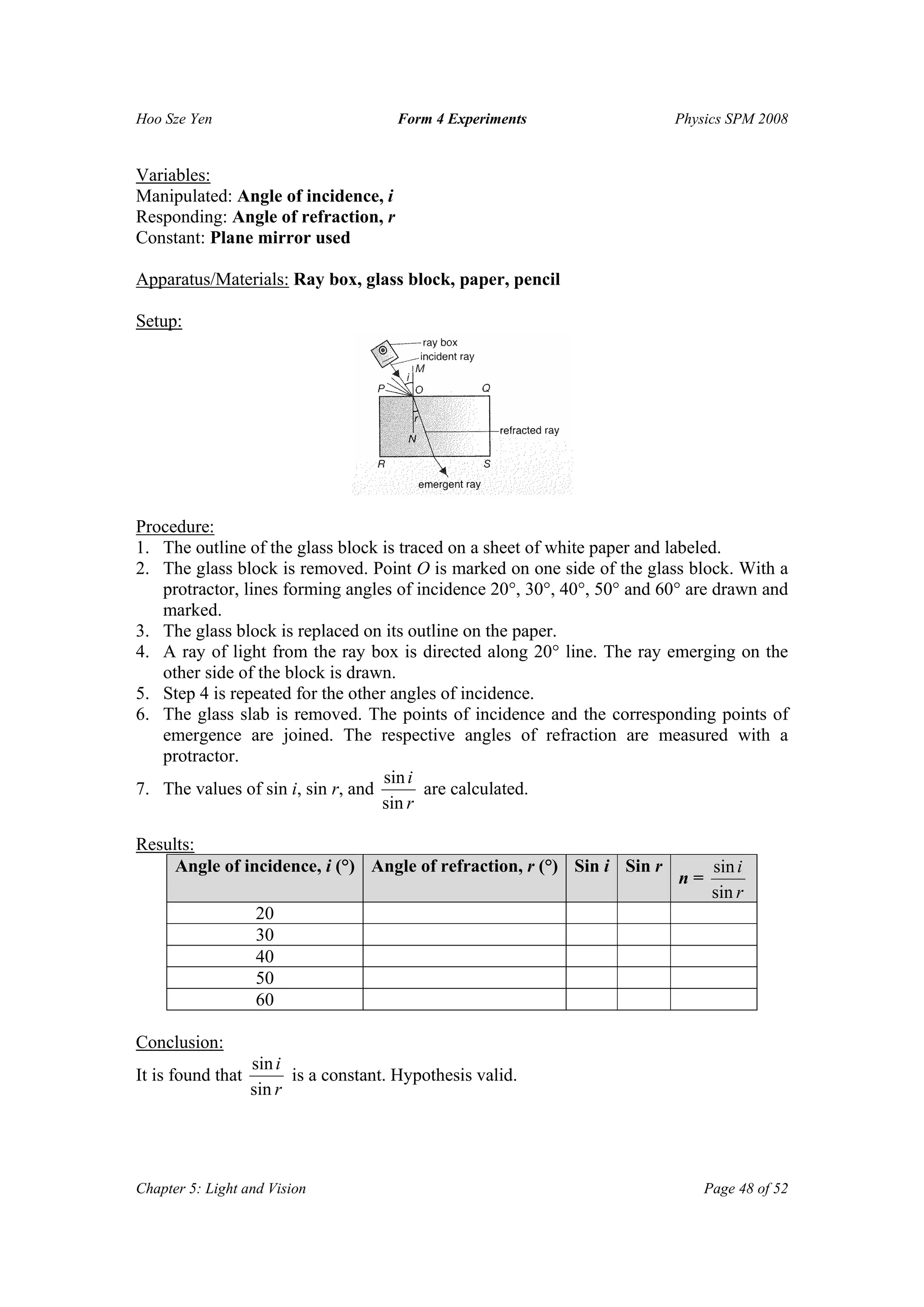 Form 4 experiments all topics | PDF | Physics | Science