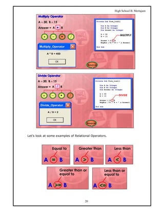High School B. Mertajam




Let’s look at some examples of Relational Operators.




                                     20
 