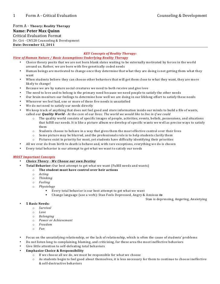 An Overview Reality Therapy