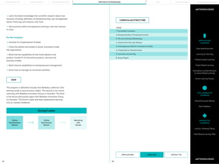 101 102
METHODOLOGIES
METHODOLOGIES
Simulations and Gamification
ou Game-Based Learning
Online Discussion Boards
Peer Feedback
Project Based Learning
Action Learning Groups
APPLICATION
LEARNING
COLLABORATIVE
LEARNING
Problem-Based Learning
Learning by Teaching
Case-based Exercises
Lecture—Showing/Telling
Video Based Learning (VBL)
EXPOSITIVE
LEARNING
APPLICATIONS CONTACT US
MORE INFO
—> Learn the latest knowledge from scientific research about new
ventures including: definition of entrepreneurship, top management
teams, financing, exit analysis, and more;
—> Gain practical skills and experience starting a real new venture,
in-class.
For the Company:
—> Increase its intrapreneurial mindset;
—> Have the skillset and toolset to boost innovation inside
the organization;
—> Build internal capabilities to fast-track ideation and
product-market fit of innovative products, services and
business models;
—> Build internal capabilities on entrepreneurial management;
—> Know how to manage na innovation portfolio.
1. The Modern Company.
3. The Lean Startup Methodology.
5. A Management Style for Innovation at Scale.
7. Innovation Accounting.
2. Entrepreneurship: The Missing Function.
4. Lessons from the Lean Startup.
6. A Roadmap for Transformation.
8. Group Project.
THEME
CURRICULAR STRUCTURE
HOW
The program is delivered virtually from Berkeley, California. One
learning mode is asynchronous videos. The second is live virtual
coaching with Berkeley Innovation Group co-founders. The third
is live lecture discussions again with Berkeley Innovation Group
co-founders. The fourth is peer and team experiential learning
and co-creation feedback.
During 8 weeks
Online
Asynchronous
Session
Online
Synchronous
Session
Mentoring
with
Groups
PORTO BUSINESS SCHOOL OPEN EXECUTIVE PROGRAMMES
LEARNING JOURNEY PÓS-GRADUAÇÕES SOLUÇÕES PARA EMPRESAS
MBAs
THE BUILDING OF YOU
 