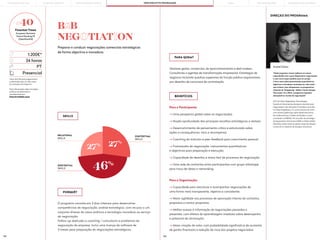 133 134
André Dória
"Neste programa vamos melhorar as nossas
capacidades raio-x para diagnosticar negociações
e usar novos super-poderes para os corrigir.
O foco recai sobre aproximações quantitativas,
objetivas e inovadoras centradas em valor total
que incluem, mas ultrapassam, as perspectivas
clássicas de “bargaining”, leilões e teoria de jogo.
Para quem viu o filme, o programa enquadra
Moneyball no mundo da negociação!"
CEO da Value Negotiation Technologies,
focada em ferramentas de apoio à decisão para
negociações mais eficientes. É também consultor
na Value Negotiation Co. (uma advisory de nicho
com alcance global que apoia desde executivos
de multinacionais a Chefes de Estado) e coach
convidado no INSEAD. Foi consultor de estratégia
de negociação internacional B2B na Nokia Mobile
Networks, tendo ainda ocupado cargos de direção
comercial na indústria de energias renováveis.
DIREÇÃO DO PROGRAMA
PARA QUEM?
Para o Participante:
—> Uma perspetiva global sobre as negociações;
—> Noção aprofundada das principais escolhas estratégicas a realizar;
—> Desenvolvimento de pensamento crítico e estruturado sobre
ações e consequências, risco e recompensa;
—> Coaching do instrutor e peer feedback para crescimento pessoal;
—> Frameworks de negociação, instrumentos quantitativos
e objectivos para preparação e execução;
—> Capacidade de desenho e stress test de processos de negociação;
—> Uma rede de contactos entre participantes com grupo whatsapp
para troca de ideias e networking.
O programa consiste em 3 dias intensos para desenvolver
competências de negociação, análise estratégica, com recurso a um
conjunto diverso de casos práticos e tecnologia inovadora ao serviço
da negociação.
Follow-up dedicado a coaching / consultoria a problemas de
negociação da empresa. Inclui uma licença de software de
3 meses para preparação de negociações estratégicas.
Gestores gerais, comerciais, de aprovisionamento e deal makers.
Consultores e agentes de transformação empresarial. Estrategas de
negócios incluindo quadros superiores da função pública responsáveis
por desenho de concursos de contratação.
BENEFÍCIOS
PORQUÊ?
B2B
NEGOTIATION
Preparar e conduzir negociações comerciais estratégicas
de forma objectiva e inovadora.
RELATIONAL
SKILLS
EXISTENTIAL
SKILLS
CONTEXTUAL
SKILLS
46%
27%
27%
*early bird fee para pagamentos
confirmadas até um mês antes
do arranque do programa.
Para informações sobre inscrições,
políticas de adiamento e
cancelamento em:
fexecutivos@pbs.up.pt
1.200€*
24 horas
PT
Presencial
SKILLS
Para a Organização:
—> Capacidade para estruturar e acompanhar negociações de
uma forma mais transparente, objetiva e consistente;
—> Maior agilidade nos processos de aprovação interna de contratos,
propostas e contra-propostas;
—> Melhor acesso à informação de negociações passadas e
presentes, com efeitos de aprendizagem imediata sobre desempenho
e potencial de otimização;
—> Maior criação de valor, com probabilidade significativa de aumento
de ganho financeiro e redução de risco dos projetos negociados.
#40
Finantial Times
European Business
School Ranking’19
[OpenExecEd]
PORTO BUSINESS SCHOOL OPEN EXECUTIVE PROGRAMMES
LEARNING JOURNEY PÓS-GRADUAÇÕES SOLUÇÕES PARA EMPRESAS
MBAs
THE BUILDING OF YOU
 