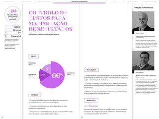 143 144
RELATIONAL
SKILLS
EXISTENTIAL
SKILLS
CONTEXTUAL
SKILLS
DIREÇÃO DO PROGRAMA
PARA QUEM?
Para o Participante:
Ser capaz de identificar quais os custos a cortar e como potenciar
a proposta de valor da organização, definindo e implementando
as consequentes ações de melhoria.
—> Contacto com participantes com diferentes experiências,
provinientes de variados setores de atividade;
—> Contacto com docentes com vasta experiência no meio
académico e empresarial;
—> Programa em Escola de Negócios do top mundial: #40 Financial
Times European Executive Education ranking.
—> Responsáveis de Unidades de Negócio ou de Suporte que tenham
a necessidade de identificar e analisar oportunidades de redução de
custos e maximização de resultados;
—> Diretores Financeiros, Controllers e outros quadros diretamente
envolvidos na criação e gestão de programas de redução de custos
e empresaria;
—>Quadros técnicos interessados em desenvolver competências ao
nível do diagnóstico e análise de custos.
BENEFÍCIOS
PORQUÊ?
SKILLS
CONTROLO DE
CUSTOS PARA
MAXIMIZAÇÃO
DE RESULTADOS
Aumentar a eficiência sem perder eficácia.
PT
*early bird fee para pagamentos
confirmadas até um mês antes
do arranque do programa.
Para informações sobre inscrições,
políticas de adiamento e
cancelamento em:
fexecutivos@pbs.up.pt
1.200€*
24 horas
Presencial
66%
17%
17%
#40
Finantial Times
European Business
School Ranking’19
[OpenExecEd]
Vasco Viana
“Garanta o futuro e a proposta de valor para
a sua organização.”
Docente da FEP e docente e diretor programas
na Porto Business School. Foi Senior Manager da
Divisão de Consultoria Waterhouse e PWC. Membro
da equipa fundadora da Sociedade Portuguesa de
Inovação, S.A. Áreas de especialização: estratégia
empresarial e controlo de gestão.
João Ribeiro
“Identifique os custos e defina e implemente as
ações à sua redução.”
Professor Auxiliar da Faculdade de Ecnonomia da
Universidade do Porto (FEP). PhD em Contabilidade
e Finanças pela Universidade de Manchester.
Docente e Diretor de Programas na Porto Business
School. Consultor de diversas organizações nas
áreas de Contabilidade e Controlo de Gestão. Foi
Pró-Reitor da Universidade do Porto com os pelouros
do Planeamento Estratégico e participações
empresariais, estratégia empresarial e controlo de
gestão S.A. Áreas de especialização: estratégia
empresarial e controlo de gestão.
PORTO BUSINESS SCHOOL OPEN EXECUTIVE PROGRAMMES
LEARNING JOURNEY PÓS-GRADUAÇÕES SOLUÇÕES PARA EMPRESAS
MBAs
THE BUILDING OF YOU
 