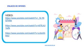 www.senati.edu.pe
ENLACES DE INTERES
VIDEO:
https://www.youtube.com/watch?v=_5L1N
QTkflw
https://www.youtube.com/watch?v=r67fLkU
1oZk
https://www.youtube.com/watch?v=zJdu0iIi
AsU
 