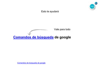 Esto te ayudará
Comandos de búsqueda de google
Comandos de búsqueda de google
Vale para todo
 