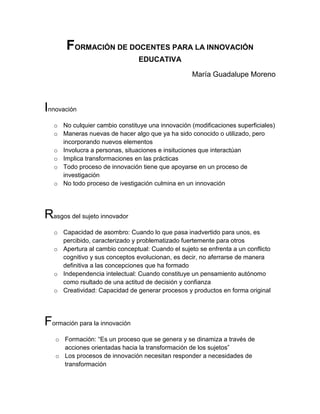 Formación de docentes para la innovación educativa María Gpe. Moreno | PDF