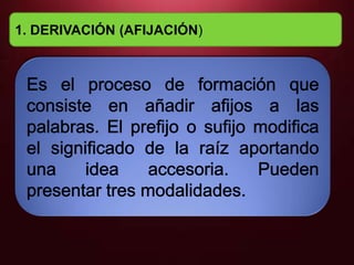 1. DERIVACIÓN (AFIJACIÓN)
 