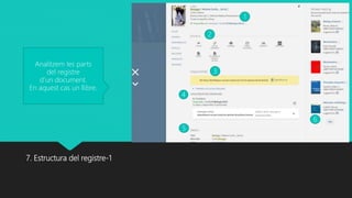 7. Estructura del registre-1
Analitzem les parts
del registre
d’un document.
En aquest cas un llibre.
3
5
4
6
2
1
 