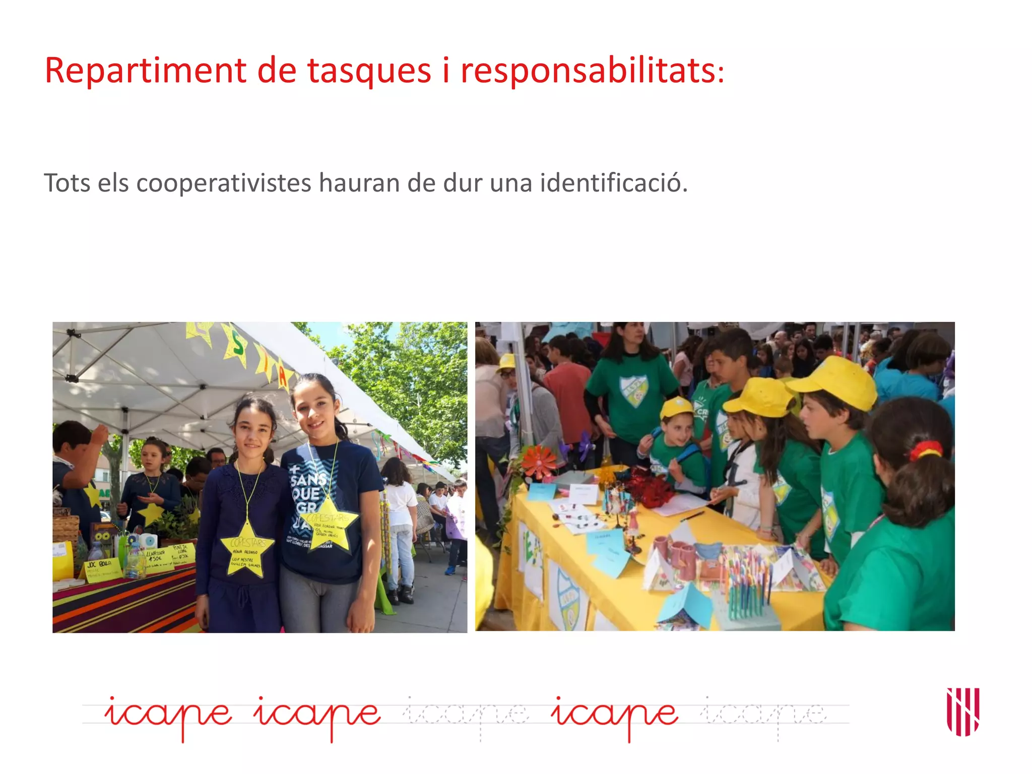 Repartiment de tasques i responsabilitats:
Tots els cooperativistes hauran de dur una identificació.
 