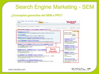 •Search Engine Marketing - SEM
  ¿Conceptos generales del SEM o PPC?




www.canalip.com
 