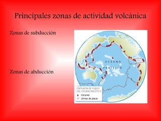 Principales zonas de actividad volcánica
Zonas de subducción
Zonas de abducción
 
