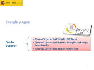 Grado
Superior
• Técnico Superior en Centrales Eléctricas
• Técnico Superior en Eficiencia Energética y Energía
Solar Térmica
• Técnico Superior en Energías Renovables
13
 