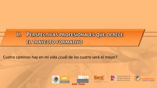 II. PERSPECTIVAS PROFESIONALES QUE OFRECE
            EL TRAYECTO FORMATIVO


Cuatro caminos hay en mi vida ¿cuál de los cuatro será el mejor?
 