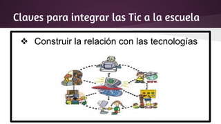 Claves para integrar las Tic a la escuela
❖ Construir la relación con las tecnologías
 