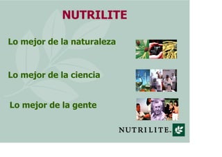 NUTRILITE

Lo mejor de la naturaleza


Lo mejor de la ciencia


Lo mejor de la gente
 