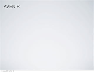 AVENIR




miércoles, 3 de abril de 13
 