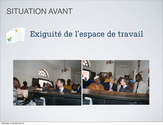SITUATION AVANT

                              Exiguité de l’espace de travail




miércoles, 3 de abril de 13
 