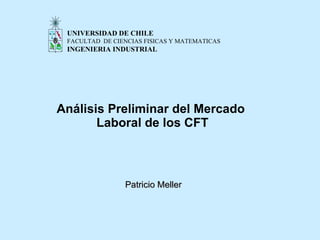 UNIVERSIDAD DE CHILE
 FACULTAD DE CIENCIAS FISICAS Y MATEMATICAS
 INGENIERIA INDUSTRIAL




Análisis Preliminar del Mercado
       Laboral de los CFT



                Patricio Meller
 