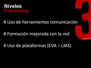 ManuelCalvillo 
E-learning 
Niveles 
# Uso de herramientas comunicación 
# Formación mejorada con la red 
# Uso de platafo...