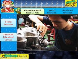 Work education of
Practical Arts
Special
Education
Non-formal
Education
Formal
Education
Specialized
Educational
Services
 