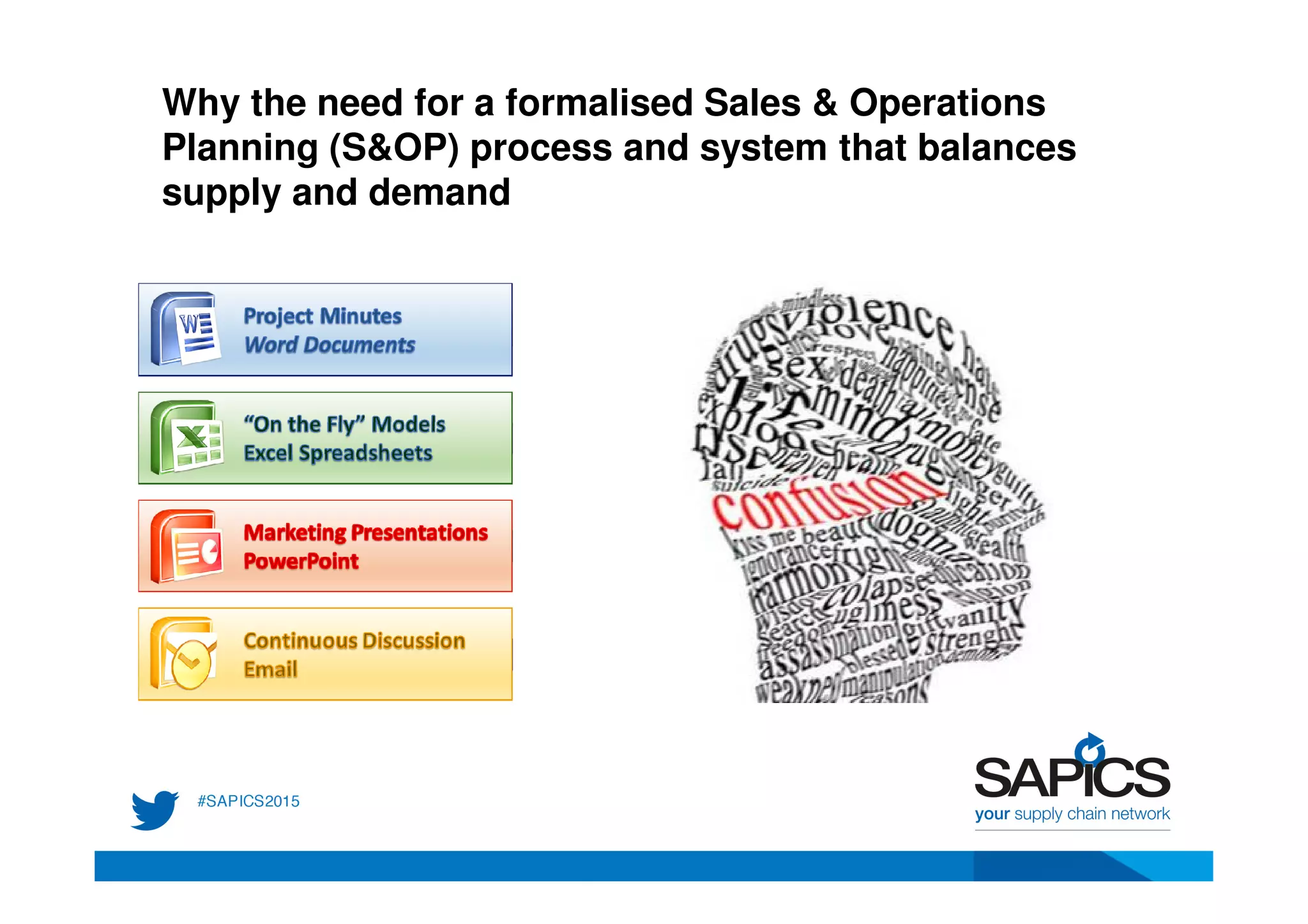 Why the need for a formalised Sales & Operations
Planning (S&OP) process and system that balances
supply and demand
 