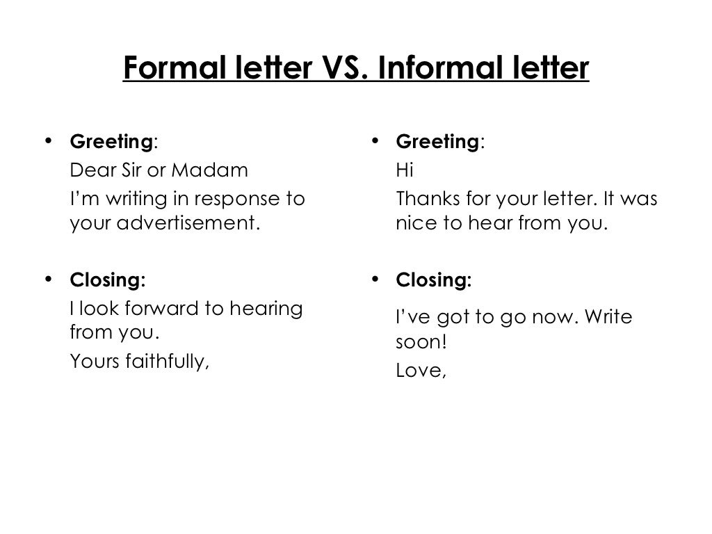 formal and informal letter presentation