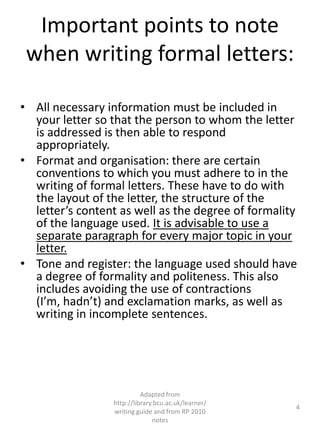 Point To Note Formal letters | PPTX