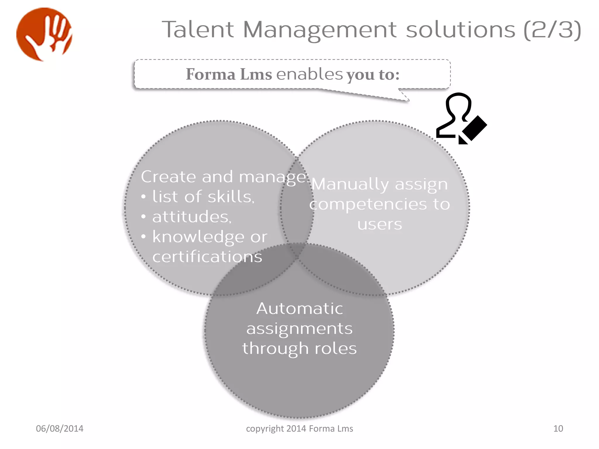 Forma Lms you to:
•
•
•
1006/08/2014 copyright 2014 Forma Lms
 