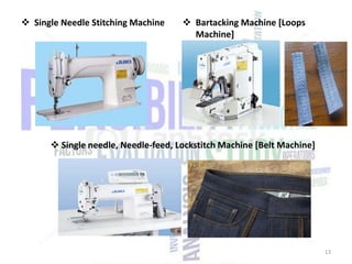  Single Needle Stitching Machine

 Bartacking Machine [Loops
Machine]

 Single needle, Needle-feed, Lockstitch Machine [Belt Machine]

13

 