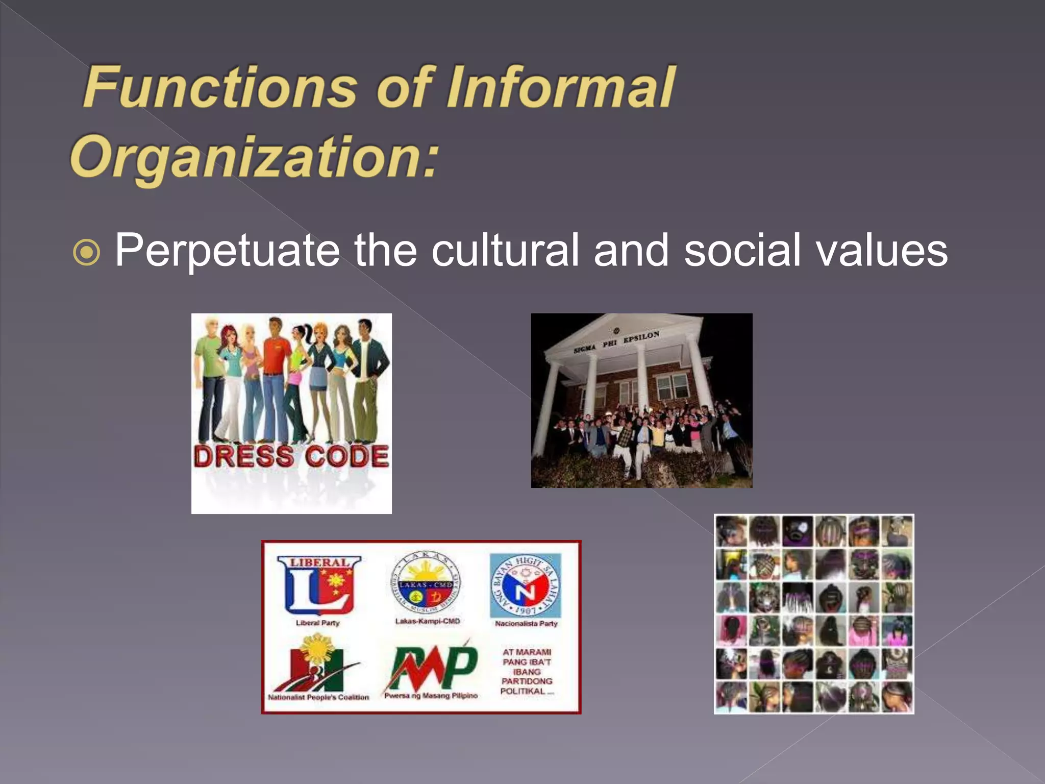  Perpetuate the cultural and social values 
 