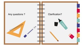 Any questions ? Clarification?
 