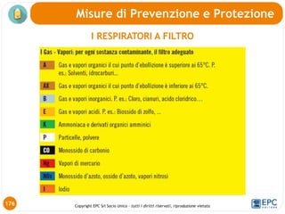 Copyright EPC Srl Socio Unico – tutti i diritti riservati, riproduzione vietata
Misure di Prevenzione e Protezione
176
I RESPIRATORI A FILTRO
 
