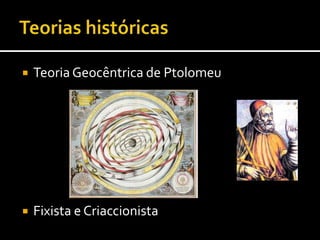 Teorias históricasTeoria Geocêntrica de PtolomeuFixista e Criaccionista 