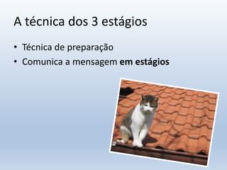 A técnica dos 3 estágios
• Técnica de preparação
• Comunica a mensagem em estágios
 