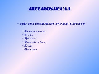 RECURSOSDECAA
• NÃO NECESSITAMDE AUXÍLIO EXTERNO
• Sinais m anuais;
• Ge sto s;
• Apo ntar;
• Piscar de o lho s;
• So rrir;
• Vo caliz ar.
 