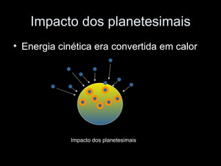 Impacto dos planetesimais Energia cinética era convertida em calor Impacto dos planetesimais 